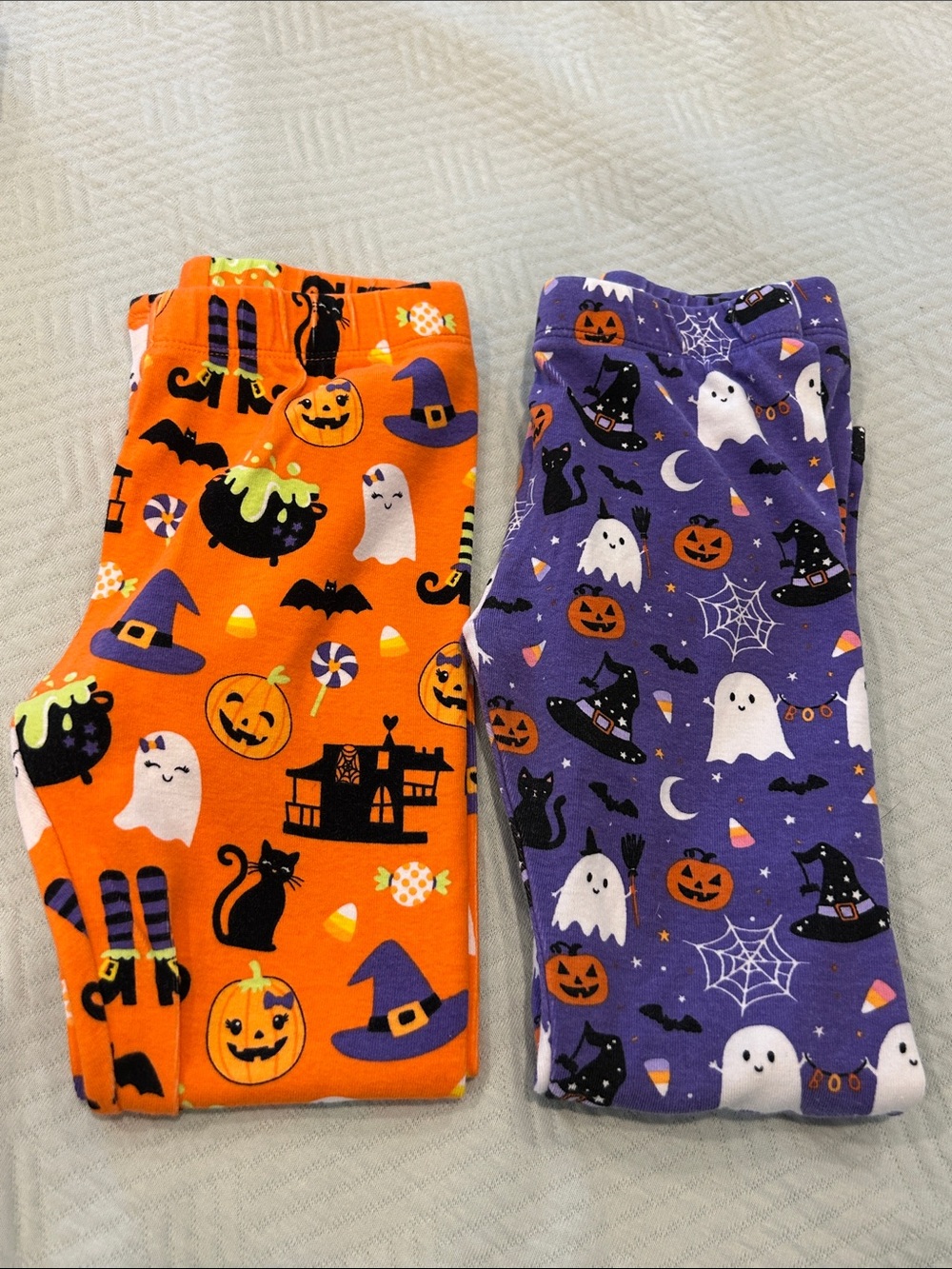 Halloween Kids Leggings - Orange & Purple Ghost and Pumpkin Print, 5T